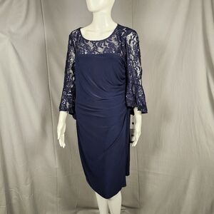 Adrianna Pepell Bell Sleeve Drape Dress, size 16 in Midnight